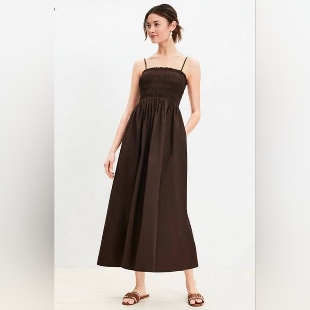 Petite Poplin Smocked Strappy Maxi Dress